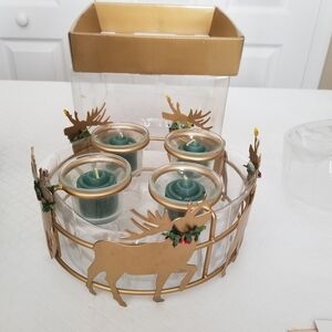 Gold Reindeer Candle Holder with Green Candles